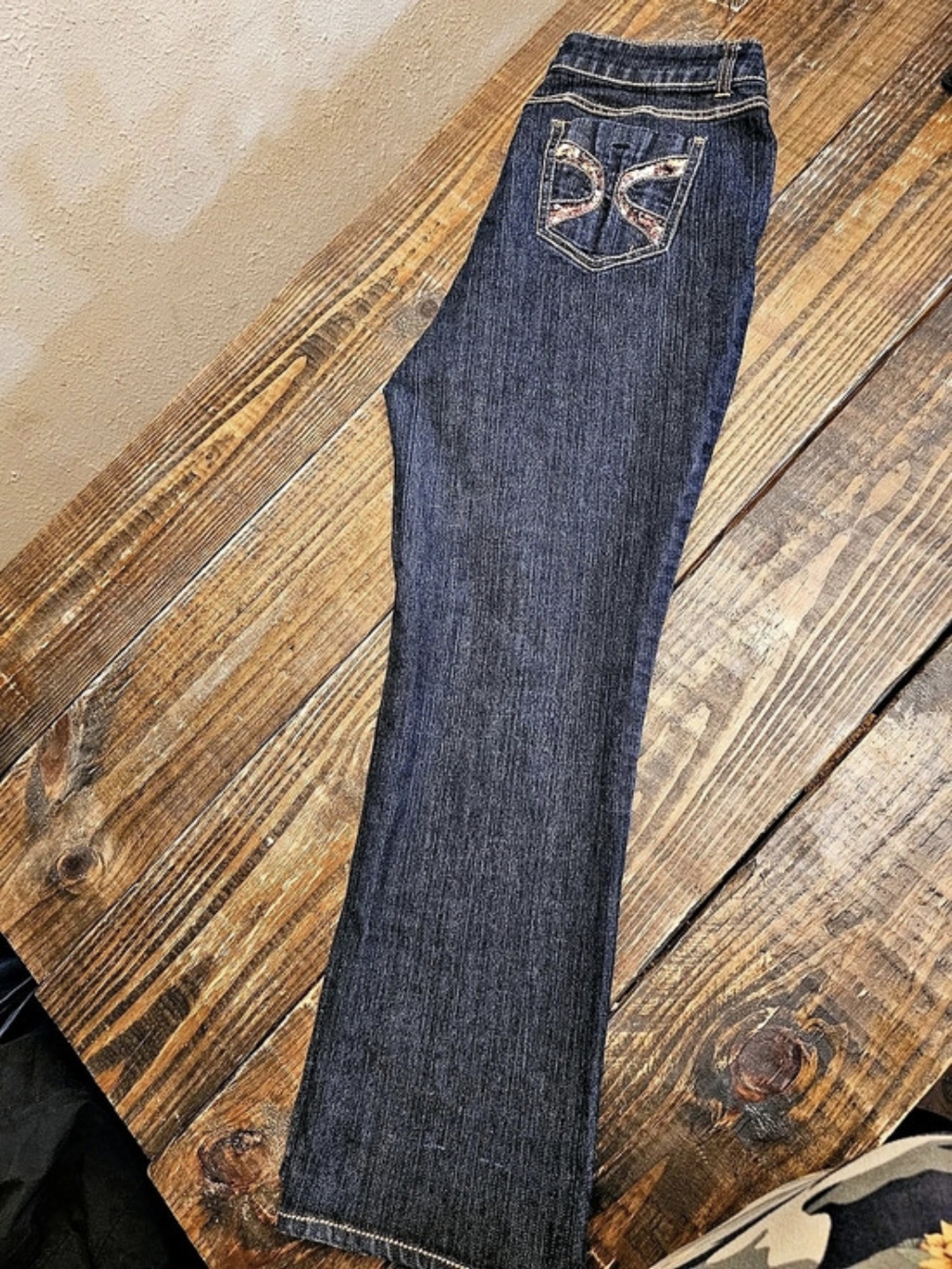 Ashley Stewart Boot Cut Sequin Pocket Jeans in Blue Like New